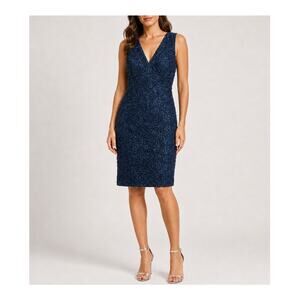 Marina Navy Lace Floral Sequin Midi Dress Romantic Evening‎ Party Size 12 V-Neck